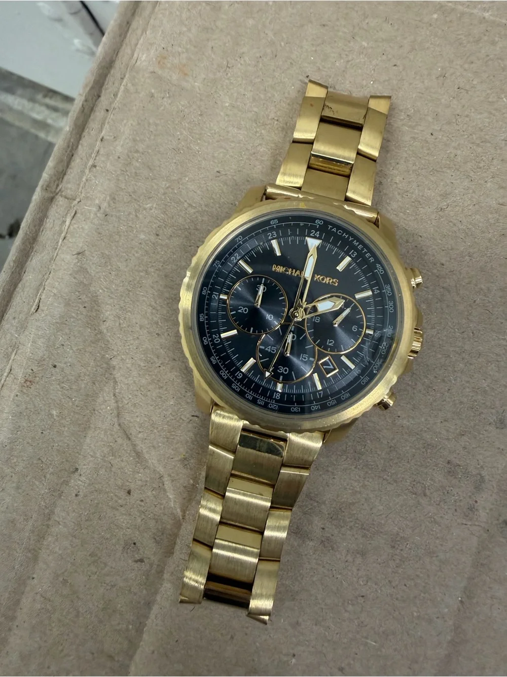 Michael Kors MK-8042 Men’s Gold Tone Chronograph Watch Black Dial AS-IS